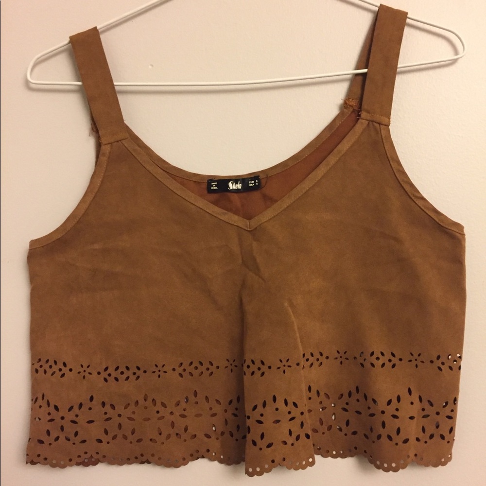 SheIn tan suede laser cut crop top